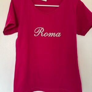 Italia  Women's Fuchsia Tee with Silver Detail size XL #069